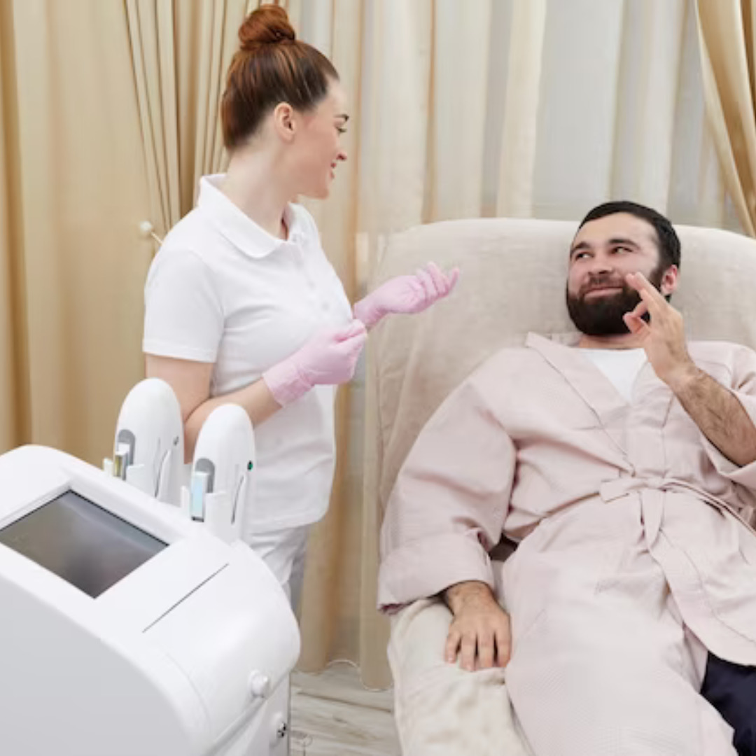 ozone therapy being showcased where doctor and patient shows perfect sign to express his satisfaction