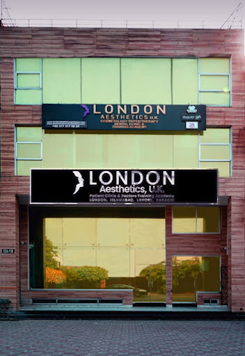 skin care clinic by london aesthetics showcasing the building with banner of london aesthetics