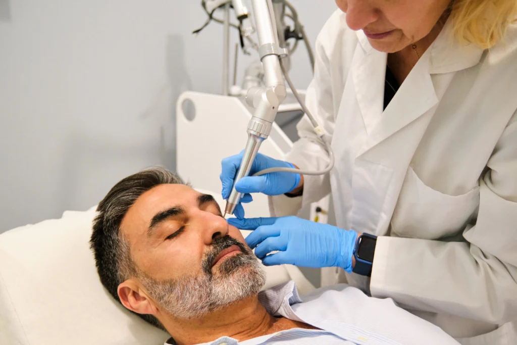 A man is getting a Non-Surgical treatment